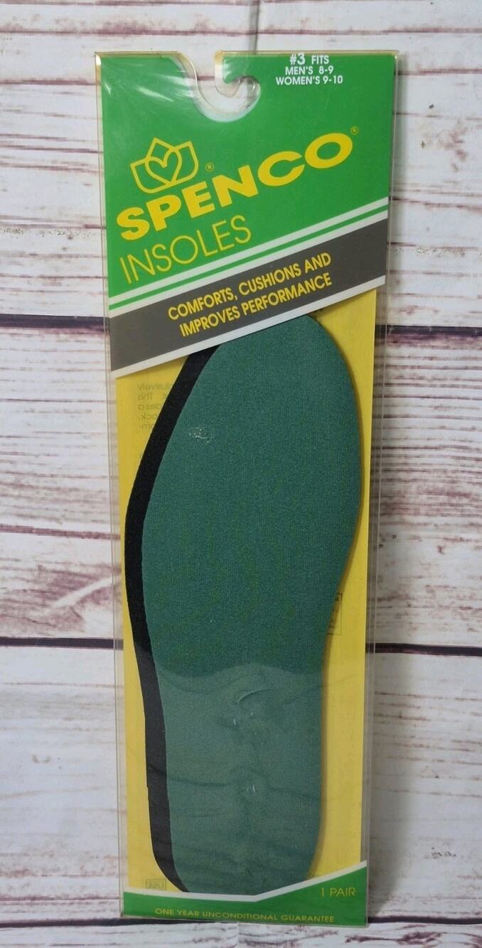 Vintage Spenco Insoles #3 Mens Size 8-9 Women's 9-10 Washable, Shock Absorption